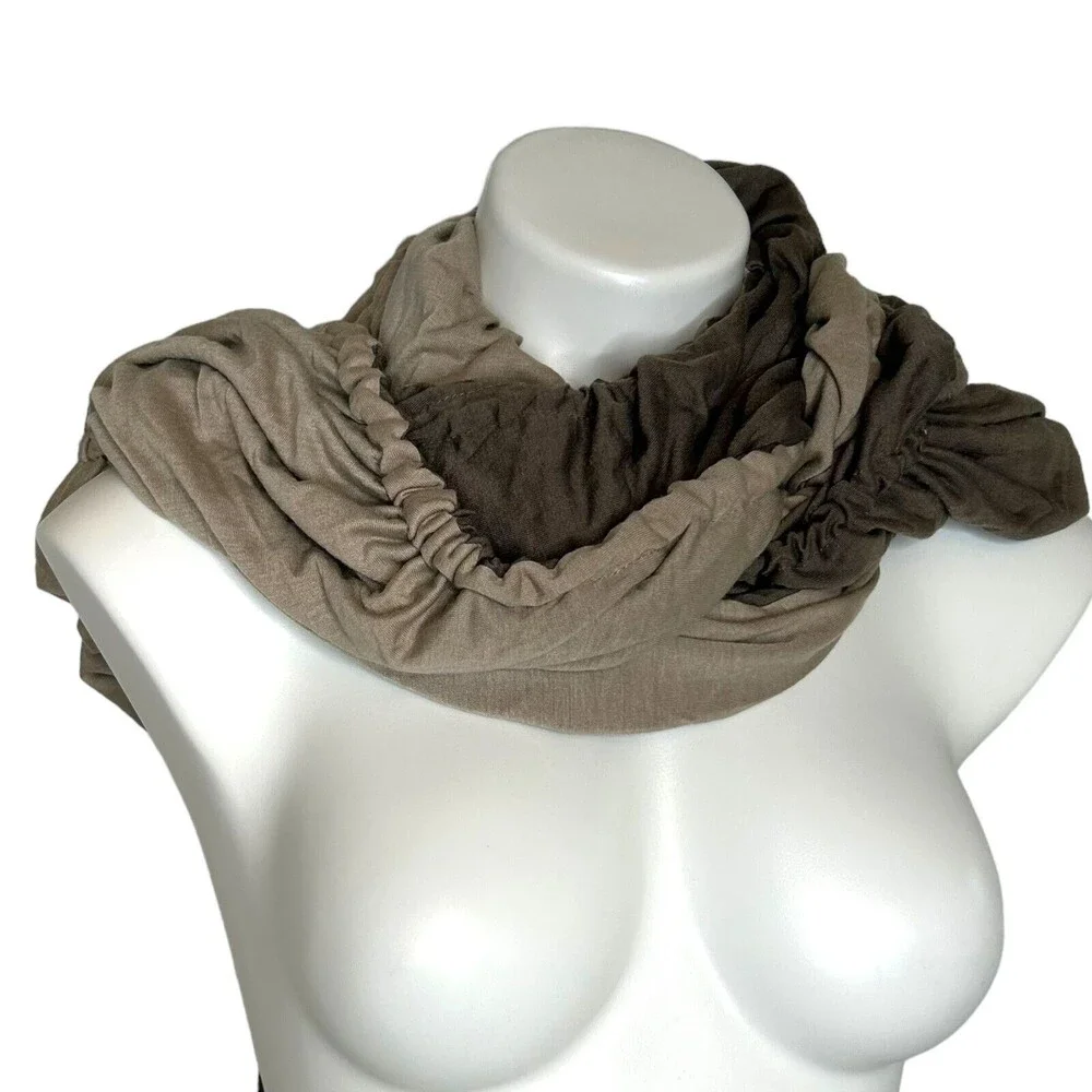 New RYU: anthropologie Boho Gathered Brown Tan Beige Earth Tone Scarf Reversible